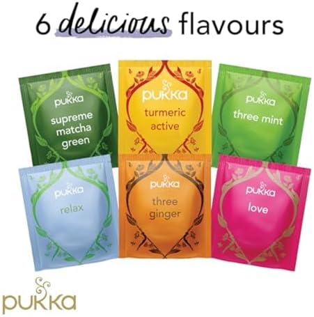 Pukka Tea Organic, Herbal Tea Sampler For Everyday Wellness, Best for Birthdays, Anniversaries & Holidays, Caffeine Free, 90 Bags, 6 Flavors