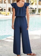 Dokotoo Jumpsuits for Women 2026 Summer Ruffle Sleeves Square Neck Rompers Drawstring Overalls with Pockets