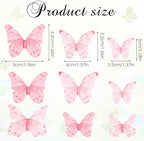 40 Pcs Pink Butterfly Cake Decorations Edible Butterfly Cupcake Toppers Pink Wafer Paper Butterflies Cake Toppers for Wedding Birthday Party Cupcakes Decorating Supplies