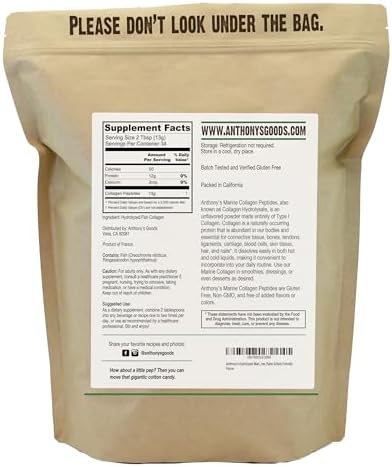 Anthony's Hydrolyzed Marine Collagen Peptides, 1 lb, Gluten-Free, Paleo and Keto Friendly, Unflavored