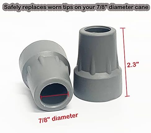 Crutch Tips, Replacement Medical Drive Cane Tips, 7/8 Inch, Gray, 2 Pcs