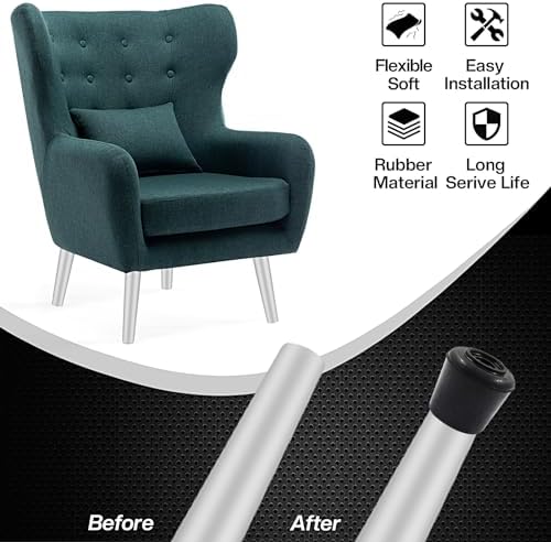 16pcs 7/8 Inch Round Chair Leg Tips Caps, Non-Slip Rubber Chair Leg Floor Protectors, Black Furniture Leg Caps Fit for 0.82"-0.87" (21-22mm) Diameter Round Feet