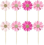 24Pcs Daisy Cupcake Toppers Flower Cake Topper Decorations Daisy Cake Decorations Chrysanthemum Cupcake Toppers Spring Daisy Flower Cake Picks for Birthday Wedding Supplies Rose Red Pink