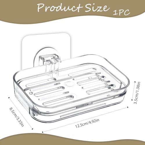 Clear Acrylic Soap Holder Self-Draining Bar Soap Dish Tray No Drilling Strong Adhesive Mount Hanging Soaps Rack Kitchen Sponge Saver for Bathroom Dormitory Sink Organizer