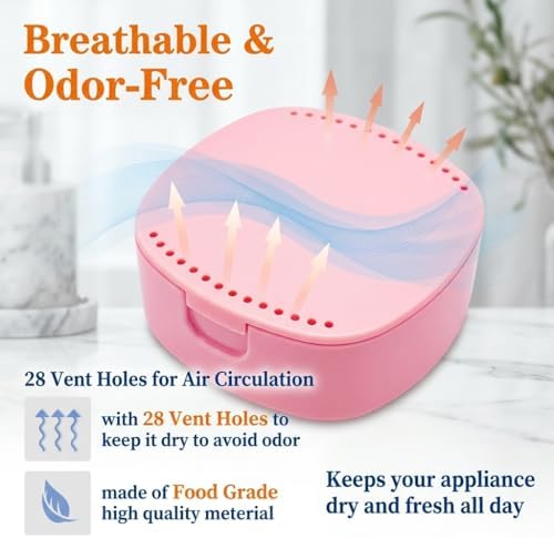 Ocircle Retainer Case with Mirror & Ventilation Holes, Compatible with Invisalign, Portable Mouth Guard Dental Storage Container, Compact Travel-Friendly Denture & Aligner Case(Pink)