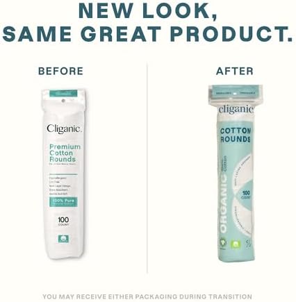 Cliganic Organic Cotton Rounds (300 Count) Makeup Remover Pads, Hypoallergenic, Lint-Free | 100% Pure Cotton (Packaging May Vary)