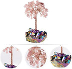 SUNYIK Natural Strawberry Quartz Money Tree, Rainbow Aura Titanium Crystal Cluster Base Bonsai Sculpture Figurine 4.5-5.7 Inches