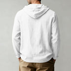 Mens Linen Shirts Long Sleeve Henley Casual Lightweight Cotton Hoodie Top Summer Fashion Loose Beach Vacation Clothes
