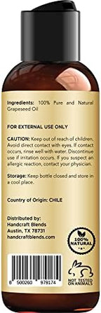 Handcraft Blends Grapeseed Oil - Cold-Pressed 4 Fl Oz - 100% Pure and Natural - Premium Grade Carrier Oil for Skin and Hair - Hair and Body - Massage - Hexane-Free