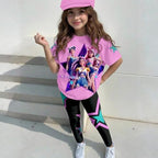 K-pop HUNTR/X T-Shirt+Pants Hunter Print Outfits Set for Unisex Kids Cartoon Adventure Y2K Short Sleeve Costume Sets