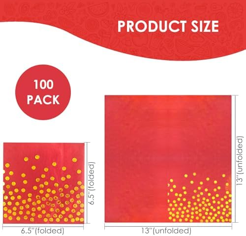 13 x 13 Inches Red Party Napkins,100PCS Red and Gold Cocktail Beverage Napkin for Birthday Wedding Graduation 2025