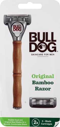Bulldog Mens Skincare and Grooming Original Bamboo Razors for Men with a Natural Bamboo Razor Handle and 2 Razor Refills