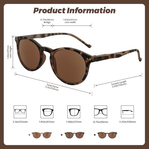 Reader Sunglasses Women, Small Round Prescription Reading Sunglasses with Readers with Spring Hinge