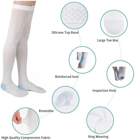 2 Pairs Anti Embolism Ted Hose Compression Stockings,15-20 Mmhg Thigh High Compression Socks,Post Surgery Support White Compression Sock for Women & Men