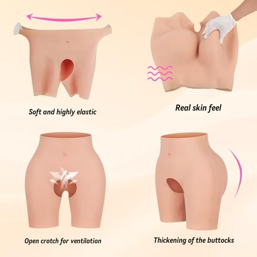 Silicone Butt Fake Butt Pants Hip Enhancer Open Crotch Realistic Silicone Padding for Crossdressers Transgender Performance
