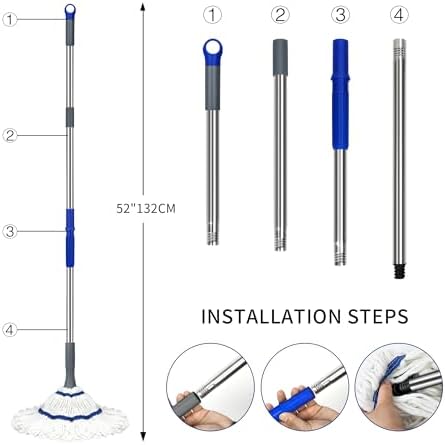 Silkyhose Self-Wringing Twist Mop Cotton Rotating Dry & Wet Mops with Long Handled for Floor Cleaning Kitchen Bathroom Hardwood Vinyl Tile Laminate Household Office