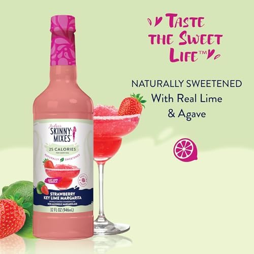 Jordan's Skinny Mixes Syrups Sugar Free Syrup, Naturally Sweetened Strawberry Key Lime Margarita Mix, 32 oz, Low Calorie Flavoring, Protein Shake, Cocktail & More, Gluten Free, Keto Friendly