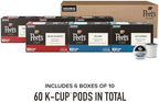Peet's Coffee, Keurig K-Cup Pods Variety Pack, 100% Arabica Coffee - Major Dickason's Blend, Big Bang, French Roast, Café Domingo, Organic Alma De La Tierra, House Blend, 60 CT (6 Boxes of 10 Pods)