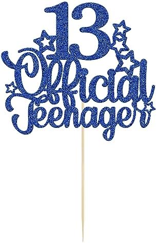 Ephlyn 1 Pack 13 Official Teenager Cake Topper Glitter 13th Birthday Cake Pick Decorations for Teen 13th Birthday Party Supplies Deep Blue