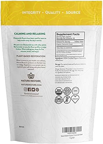 Organic Chamomile Whole Flower, Loose Leaf, Tea Leaves, 4oz (Packaging may vary)