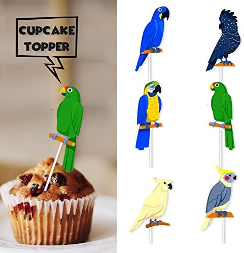 18pcs Glitter Parrot Dessert Cupcake Topper Flying Bird Nature Theme Decor Supplies Boys Girls Woman Lady Happy Birthday Party Decorations