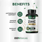 Built By Nature Zinc 50 mg – Zinc Gluconate for Highly-Absorbable Immune & Antioxidant Support – Promotes Skin, Eye & Immune Health – Non-GMO, Gluten-Free – 180 Tablets