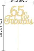 Gyufise 1Pcs 65 & Fabulous Cake Topper Gold Glitter Sixty Five and Fabulous Cake Toppers Happy 65th Birthday Cake Pick for 65th Wedding Anniversary Birthday Party Cake Decorations Supplies