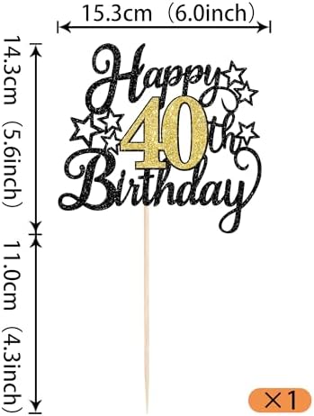 Rsstarxi 1 Pack Black Gold 40th Birthday Cake Topper Glitter Cheer to Happy 40th Birthday Decorations for Men Women 40th Anniversary Birthday Party Cake Decorations Supplies