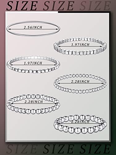 6 Pcs Beaded Bracelets for Women Stackable Elastic Bead Ball Sets Thin Bangle Stretch Cubic Bead Tennis Bracelet with Round Moissanite