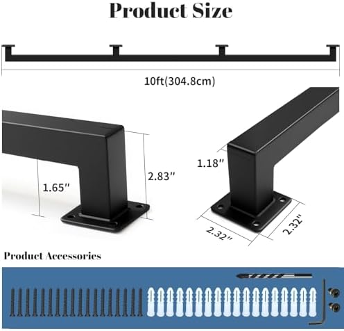 Wall Handrail 10FT,Black Industrial Staircase Railing,Pipe Handrails for Indoor Stairs,Wall Mounted Stair Handrail,Industrial Hand Rail for Steps