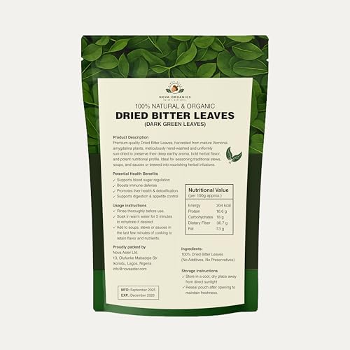 Nova Organics Premium Dried Bitter Leaf (Onugbu/Ewuro) – 100% Natural Vegetable - 85g / 3oz