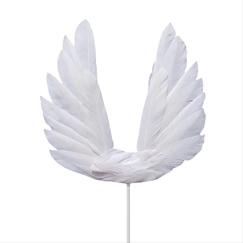 2Pcs Angel Wing Feather Cake Topper White Feather Cake Decor for Anniversary Birthday Party Wedding Baby Shower (white)