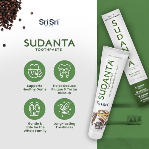 Sri Sri Tattva Sudanta Herbal Toothpaste – SLS Free & Fluoride Free Natural Ayurvedic Toothpaste for Strong Teeth, Healthy Gums & Oral Care – 200 g (1 Pack)