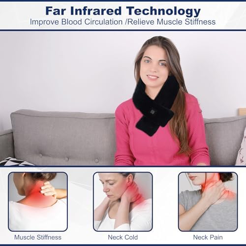 Heated Scarf Neck Heating Pad with 5000mAh Power Bank, Soft Velvet Heated Neck Wrap with 3 Heat Levels, Portable Cordless Neck Warmer for Men & Women Outdoor Winter Use – Black