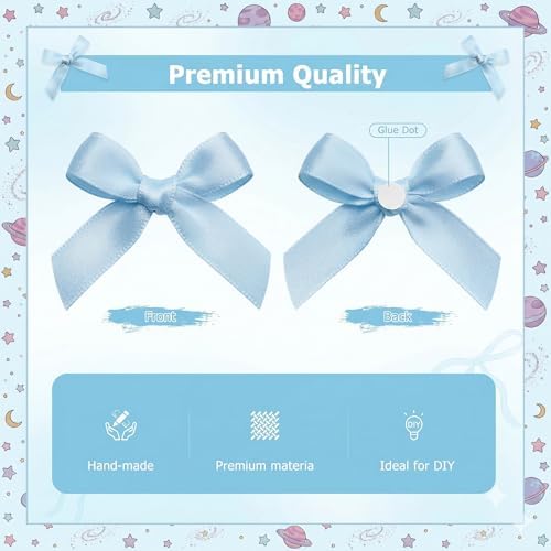 100PCS Mini Blue Bows Decoration, Tiny Satin Ribbon Ornaments for DIY, Crafts, Favors, Fit for Party, Birthday, Baby Shower, Christmas, Wedding, Boy's Party, Easter