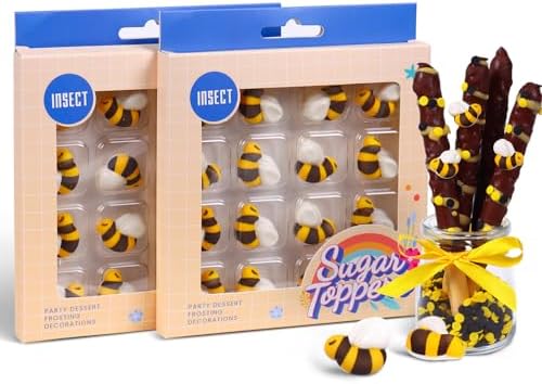 Royal Icing & Candy Bee Sprinkles - 32pcs Cake Decoration Set for Cupcakes, Macarons & Cakecicles - Perfect for Bee & Spring Themed Parties