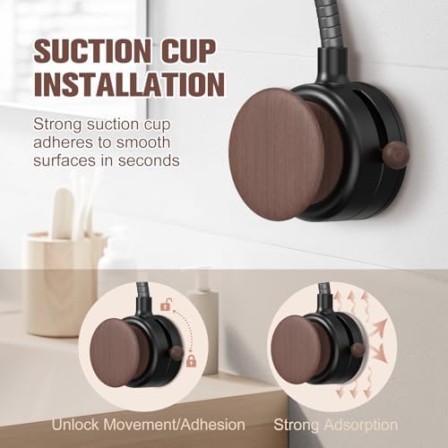 SEANCHEER Hands Free Hair Dryer Holder Wall Mount, 360° Rotating Adjustable Height Suction Cup Blow Dryer Holder, No Drill Installation, Damage-Free Wall, with Cord Storage for Most Hair Dryers