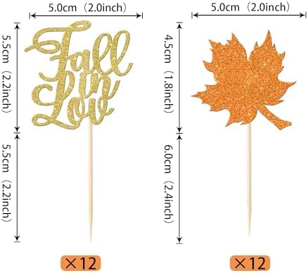 Rsstarxi 24 Pack Fall in Love Cupcake Toppers Glitter Autumn Maple Fall leaves Cupcake Picks Thanksgiving Day Cake Decorations for Bridal Shower Wedding Engagement Birthday Party Decorations