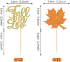 Rsstarxi 24 Pack Fall in Love Cupcake Toppers Glitter Autumn Maple Fall leaves Cupcake Picks Thanksgiving Day Cake Decorations for Bridal Shower Wedding Engagement Birthday Party Decorations