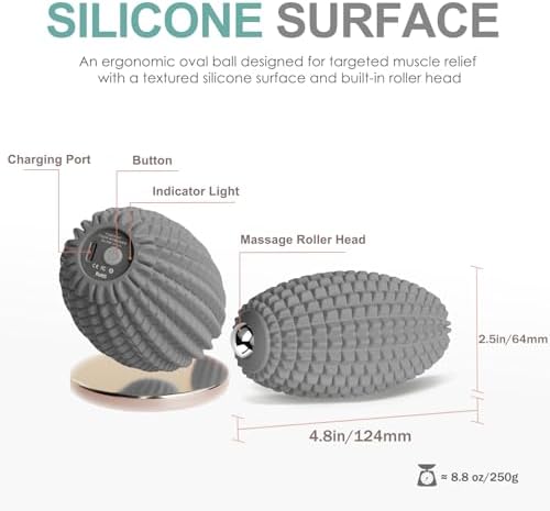 Vibrating Massage Ball for Muscle Recovery, Silicone Myofascial Massage Ball, Plantar Fasciitis Relief,Hip & Psoas Release, Deep Tissue & Trigger Point Roller for Neck, Back, Foot (Gray)