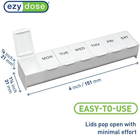EZY DOSE Weekly (7-Day) Pill Case, Medicine Planner, Vitamin Organizer Box, Convenient and Easy to Use, Large Compartments, Travel Friendly, White, Made in the USA, BPA Free