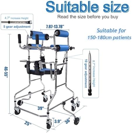 Adult Standing Walker for Seniors Hemiplegia Rehabilitation Standing Frame, Anti Recline, Lower Limb Training, Adjustable Height, Walker Aid for The Disabled, Suitable for People of 58-71 in