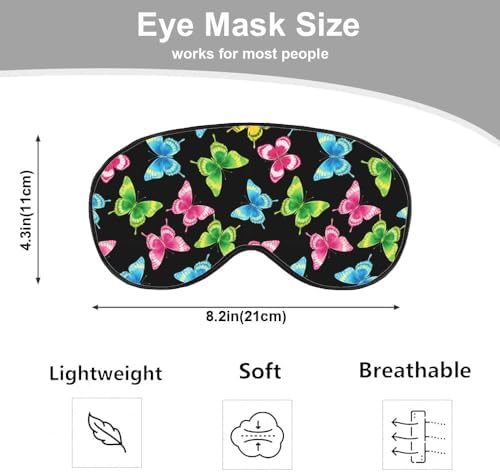 Colorful Butterflies Sleep Mask Eye Mask Spring Summer Mother's Day Sleep Mask Light Blocking Adjustable Smooth Soft Eye Masks for Women Deep Rest Travel