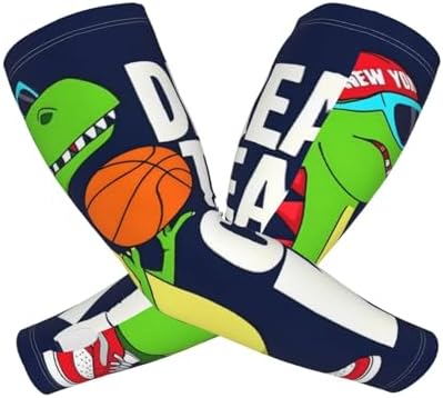 Dinosaur Basketball Player For Cooling Arm Sleeves For Men Women Uv Sun Protection Compression Sleeves For Running Cycling Golf