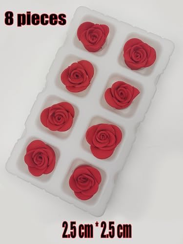 Edible Valentine's Day 8 pieces Big Red Rose Sprinkles Cake Cupcake Toppers Cookie Icing Decorations Sweet Dessert Sprinkle for Wedding Cake Decorating