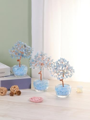 PESOENTH Aquamarine Crystal Tree of Life,Healing Crystal Stone Tree Spiritual Gifts for Women Mom Birthday,Blue Gemstone Trees Feng Shui Home Room Decor for House Warming Gifts