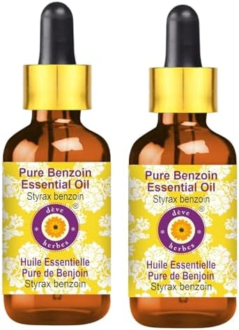 Deve Herbes Pure Benzoin Essential Oil (Styrax benzoin) with Glass Dropper Steam Distilled 30ml (1 oz)