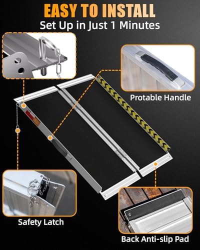 VNN Portable Wheelchair Ramp 3FT, Non-Slip Aluminum Ramps for Wheelchairs for Home, Handicap Wheelchair Ramps for Home Steps, Aluminum Loading Dock Plates, Doorways, Curbs, Stairs