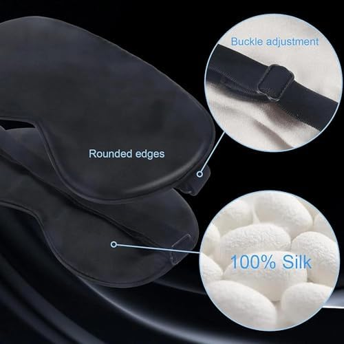 Sleep Eye Mask Blindfold with Adjustable Strap, Soft Eye Cover for Women Men Night Sleeping, Travel (Black)