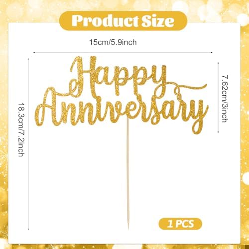 Glittery Happy Anniversary Cake Topper, Gold Glitter Fabulous Anniversary Cake Pick Cheers Happy Anniversarys Sign Cakes Company Anniversarys Party Decoration for Celebrating Wedding Party Decor